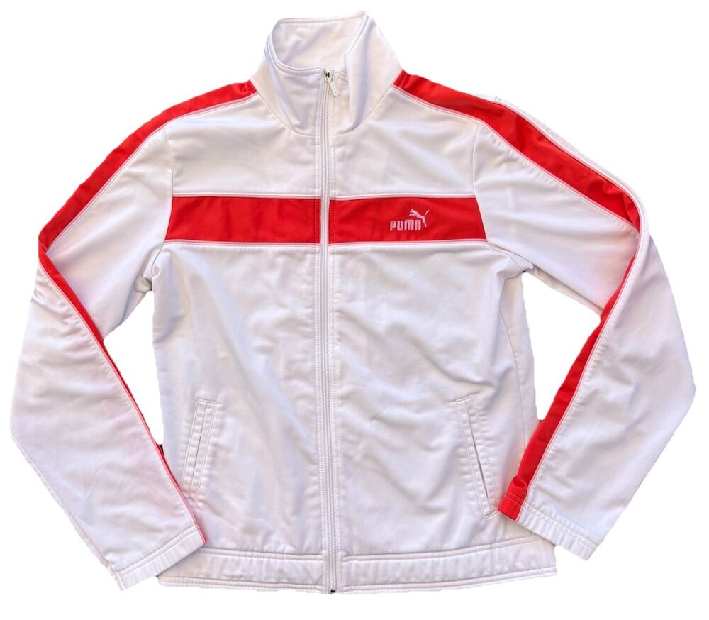 Puma Red White Track Jacket Women’s Size Medium Athleisure Long Sleeve